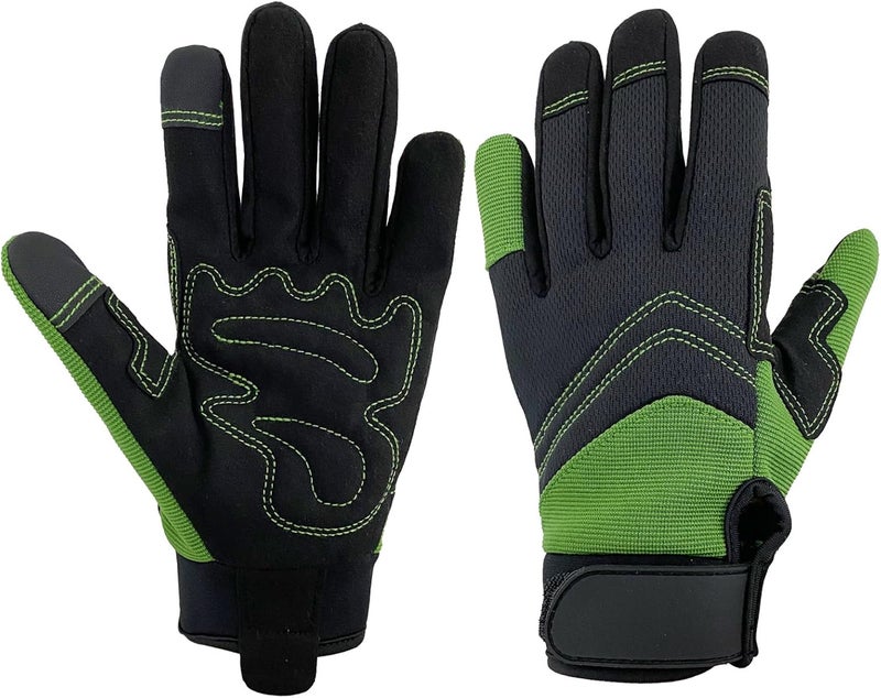 OIZEN Safety Work Gloves,Multipurpose Working Gloves for Men,Multifunctional Synthetic Leather Spandex Mechanic Gloves,Gardening Glove Gifts for Men,Tounchscreen (Green, Large), 24096001-3 - Image 1